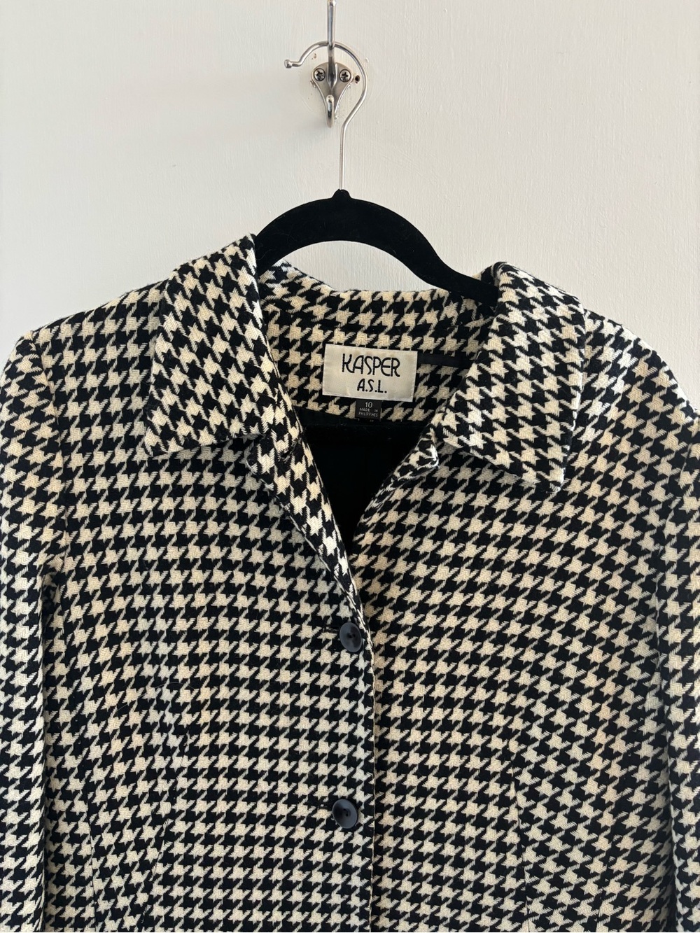 Kasper Black and White Houndstooth Pea Coat